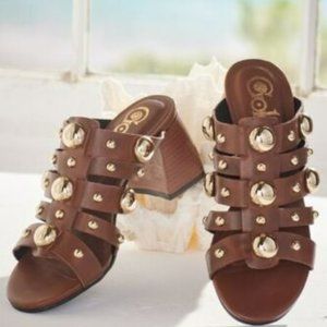 NWT MSRP $178 GOLO Worthy Studded Slide Leather Sandal, Brown, Italian Leather 9